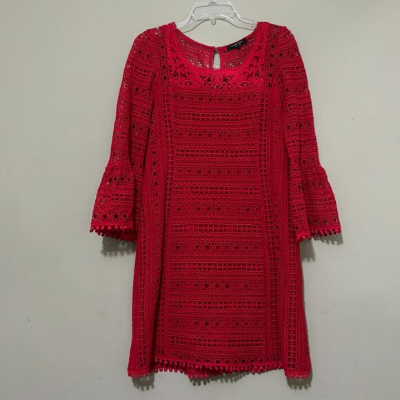 Nanette Lepore Red Anglaise Broderie Eyelet Lace Cotton Dress Size 6 - Picture 2 of 8
